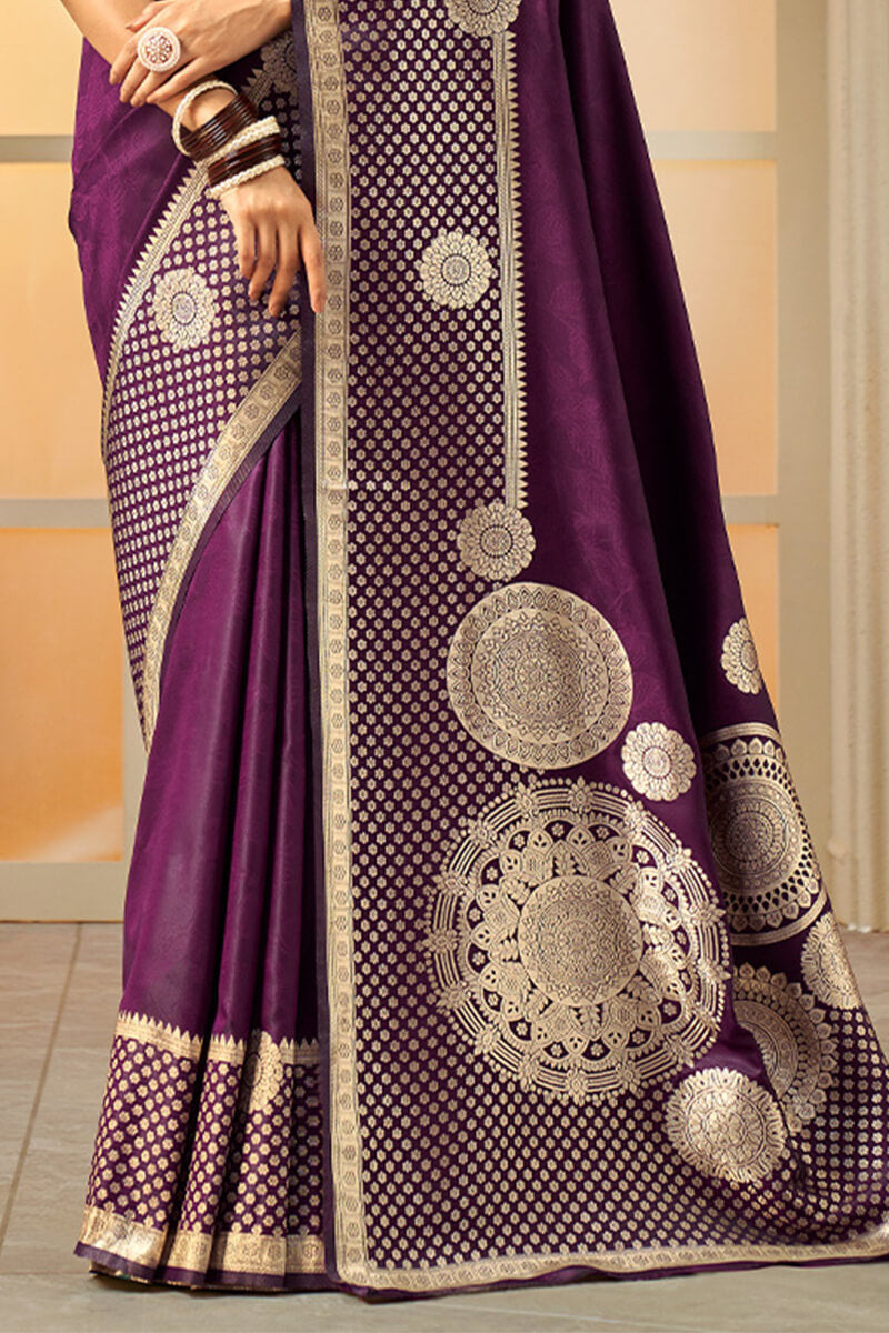 Bucolic Purple Soft Banarasi Silk Saree With Embrocation Blouse Piece