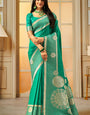 Lissome Sea Green Soft Banarasi Silk Saree With Redolent Blouse Piece