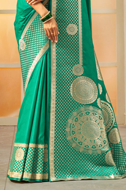 Load image into Gallery viewer, Lissome Sea Green Soft Banarasi Silk Saree With Redolent Blouse Piece
