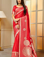 Felicitous Red Soft Banarasi Silk Saree With Exuberant Blouse Piece