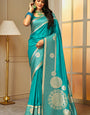 Enthralling Firozi Soft Banarasi Silk Saree With Piquant Blouse Piece