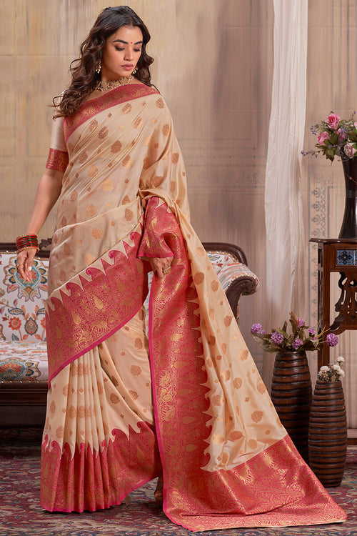 Load image into Gallery viewer, Susurrous Beige Soft Banarasi Silk Saree With Staggering Blouse Piece
