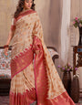 Susurrous Beige Soft Banarasi Silk Saree With Staggering Blouse Piece