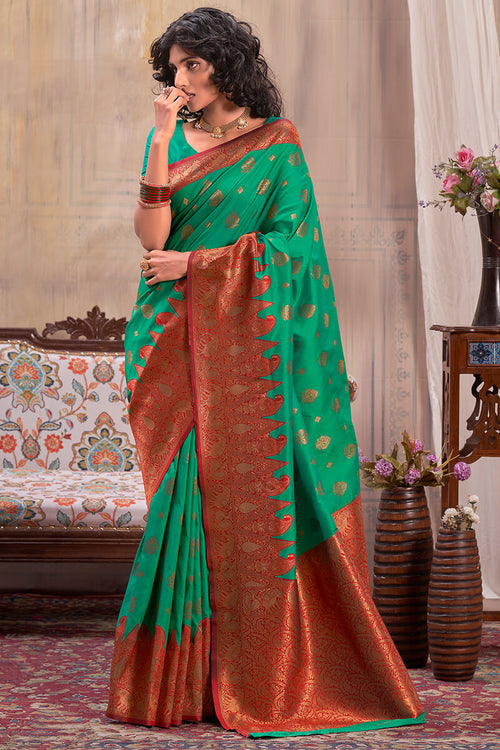 Load image into Gallery viewer, Imaginative Green Soft Banarasi Silk Saree With Tremendous Blouse Piece
