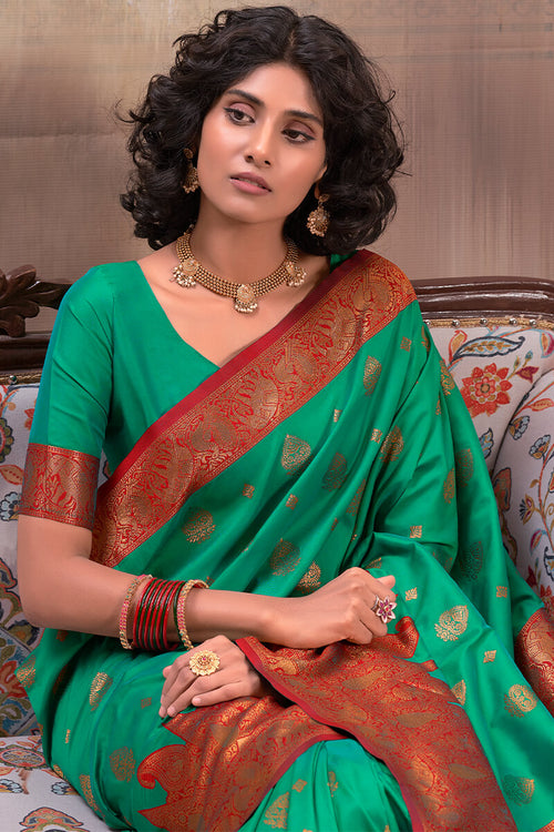 Load image into Gallery viewer, Imaginative Green Soft Banarasi Silk Saree With Tremendous Blouse Piece
