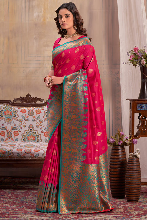 Load image into Gallery viewer, Majestic Dark Pink Soft Banarasi Silk Saree With Zephyr Blouse Piece
