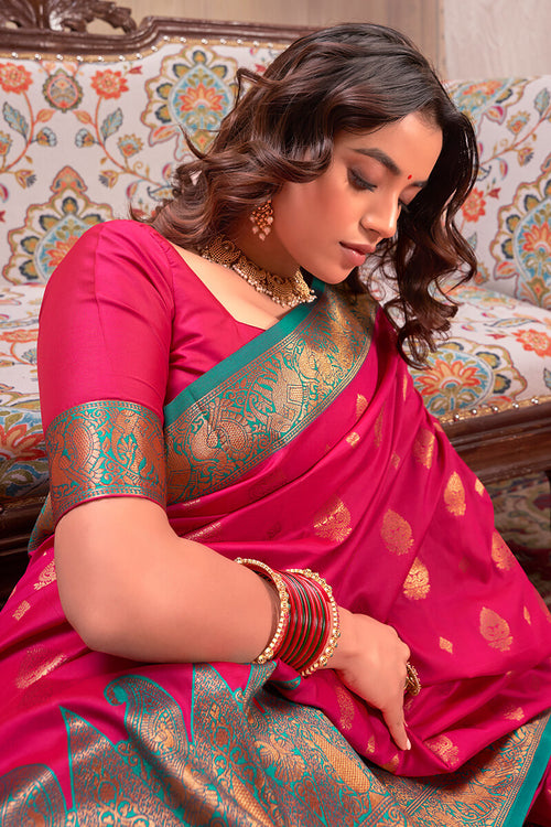 Load image into Gallery viewer, Majestic Dark Pink Soft Banarasi Silk Saree With Zephyr Blouse Piece
