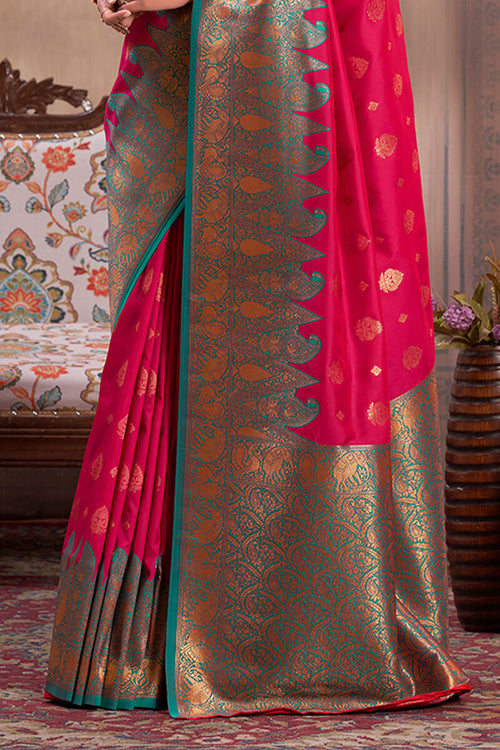 Load image into Gallery viewer, Majestic Dark Pink Soft Banarasi Silk Saree With Zephyr Blouse Piece
