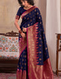 Ethereal Navy Blue Soft Banarasi Silk Saree With Eclat Blouse Piece