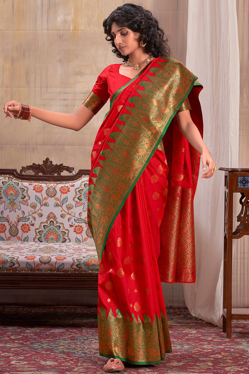 Load image into Gallery viewer, Resonant Red Soft Banarasi Silk Saree With Winsome Blouse Piece
