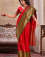 Resonant Red Soft Banarasi Silk Saree With Winsome Blouse Piece