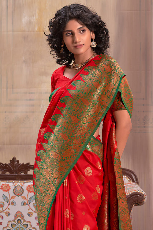 Load image into Gallery viewer, Resonant Red Soft Banarasi Silk Saree With Winsome Blouse Piece
