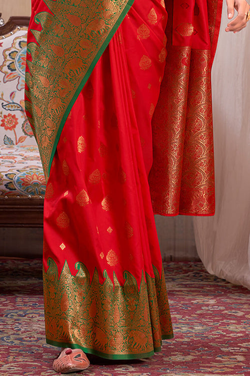 Load image into Gallery viewer, Resonant Red Soft Banarasi Silk Saree With Winsome Blouse Piece
