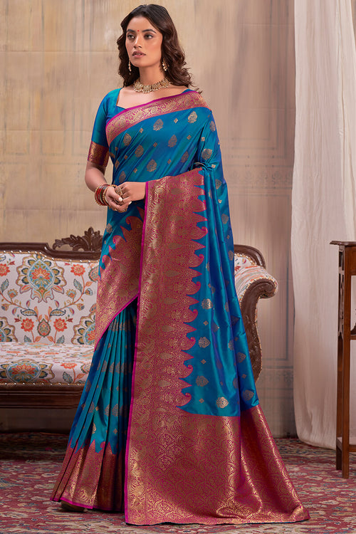 Load image into Gallery viewer, Splendorous Blue Soft Banarasi Silk Saree With Incredible Blouse Piece
