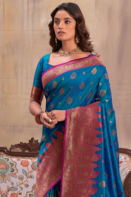 Load image into Gallery viewer, Splendorous Blue Soft Banarasi Silk Saree With Incredible Blouse Piece
