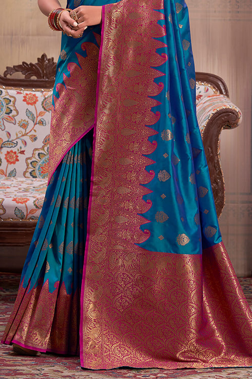 Load image into Gallery viewer, Splendorous Blue Soft Banarasi Silk Saree With Incredible Blouse Piece
