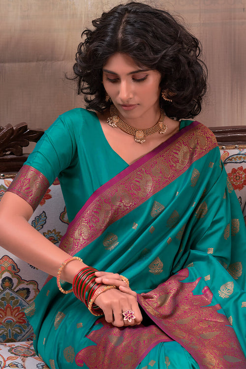 Load image into Gallery viewer, Ratatouille Rama Soft Banarasi Silk Saree With Staggering Blouse Piece
