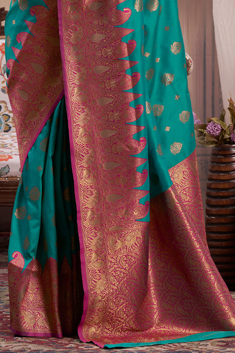 Ratatouille Rama Soft Banarasi Silk Saree With Staggering Blouse Piece