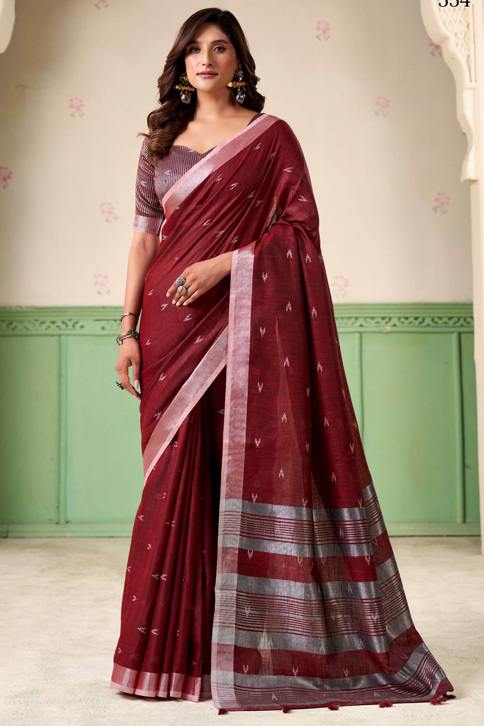 Fairytale Maroon Cotton Silk Saree With Woebegone Blouse Piece