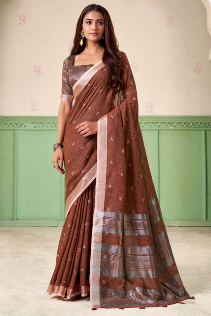 Skinny Brown Cotton Silk Saree With Felicitous Blouse Piece