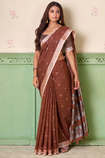 Skinny Brown Cotton Silk Saree With Felicitous Blouse Piece