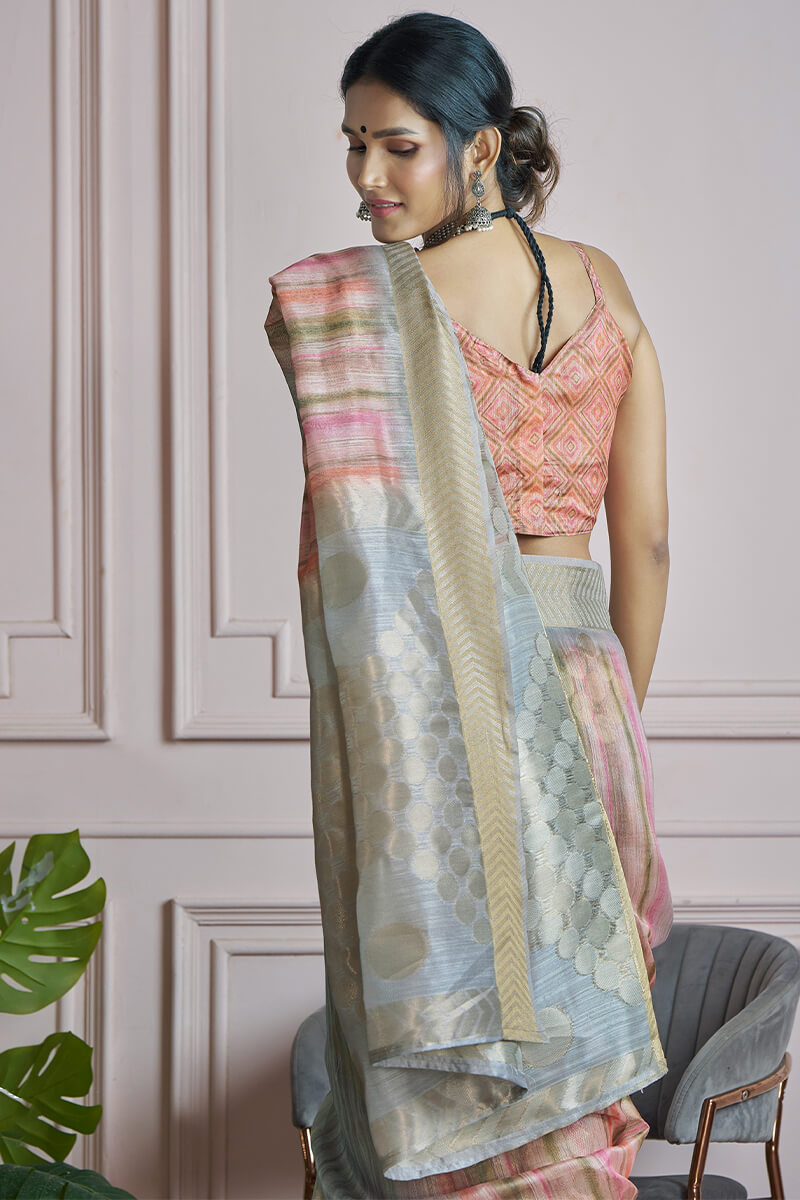 Enthralling Multicolor Digital Printed Khadi Silk Saree With Staring Blouse Piece