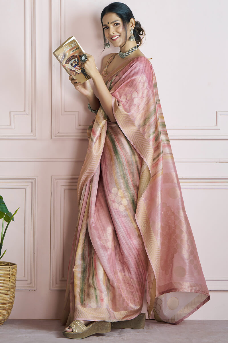 Opulent Pink Digital Printed Khadi Silk Saree With Nemesis Blouse Piece