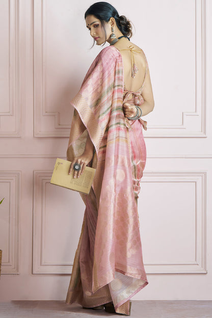 Opulent Pink Digital Printed Khadi Silk Saree With Nemesis Blouse Piece