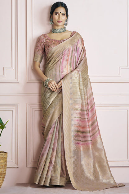 Ornate Sea Green Digital Printed Khadi Silk Saree With Engaging Blouse Piece
