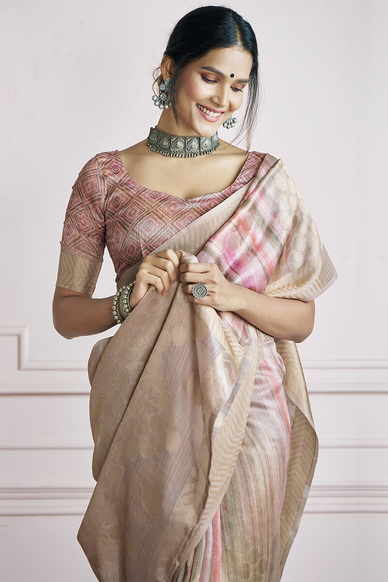 Ornate Sea Green Digital Printed Khadi Silk Saree With Engaging Blouse Piece