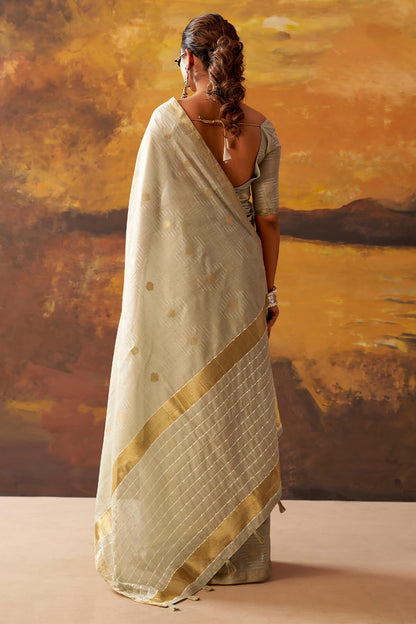 Embellished Grey Cotton Silk Saree With Evanescent Blouse Piece
