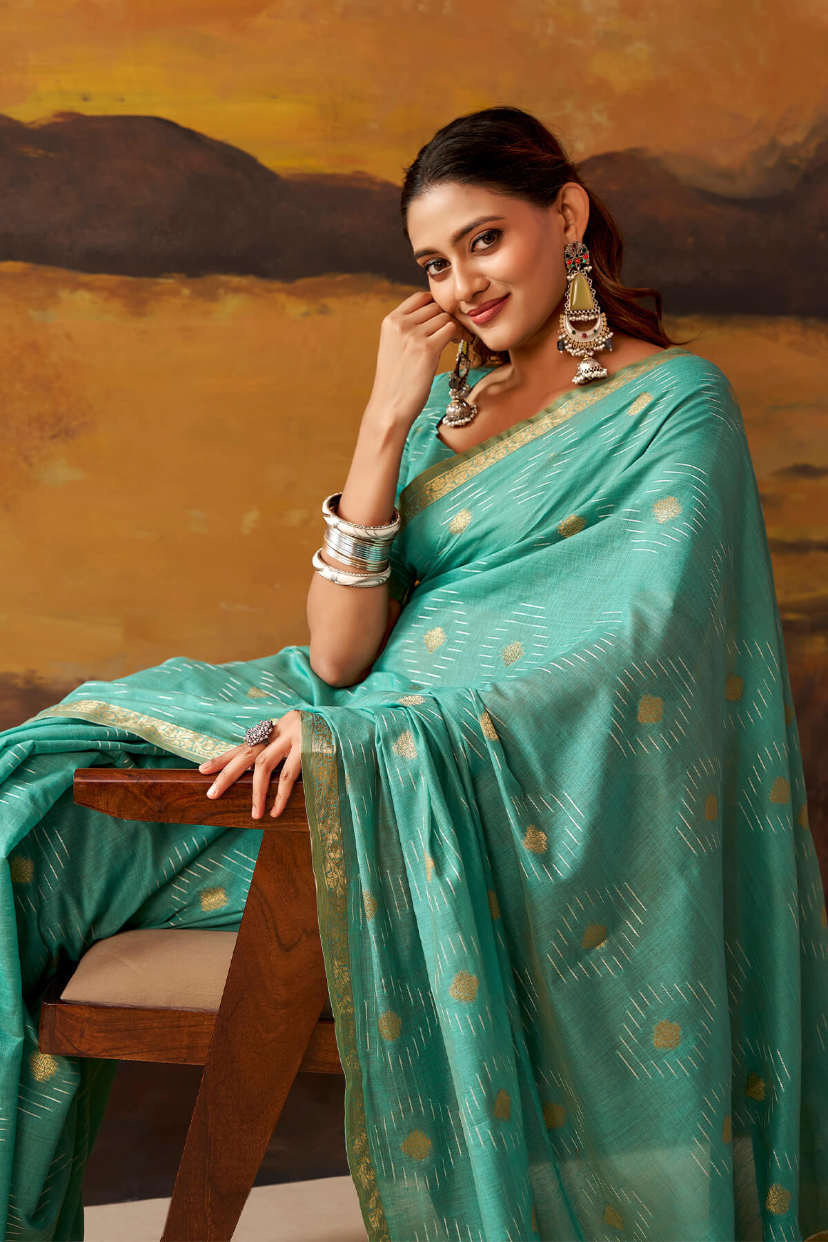 Ideal Sea Green Cotton Silk Saree With Surreptitious Blouse Piece