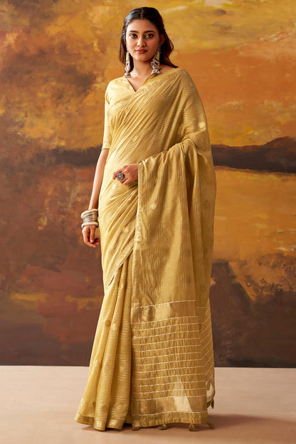 Tremendous Beige Cotton Silk Saree With Stunner Blouse Piece