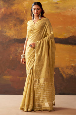 Tremendous Beige Cotton Silk Saree With Stunner Blouse Piece