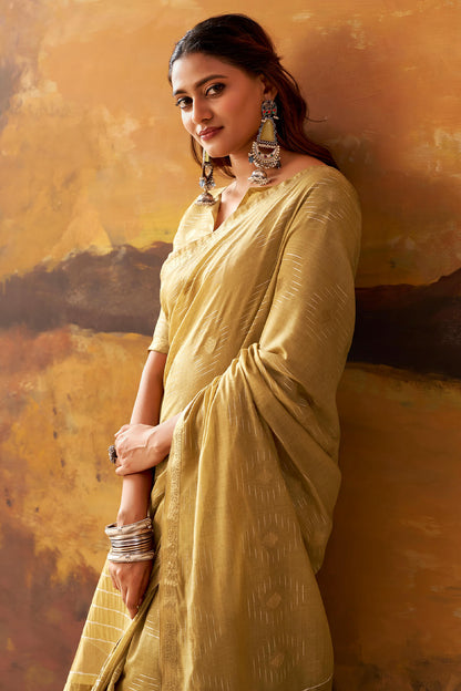 Tremendous Beige Cotton Silk Saree With Stunner Blouse Piece