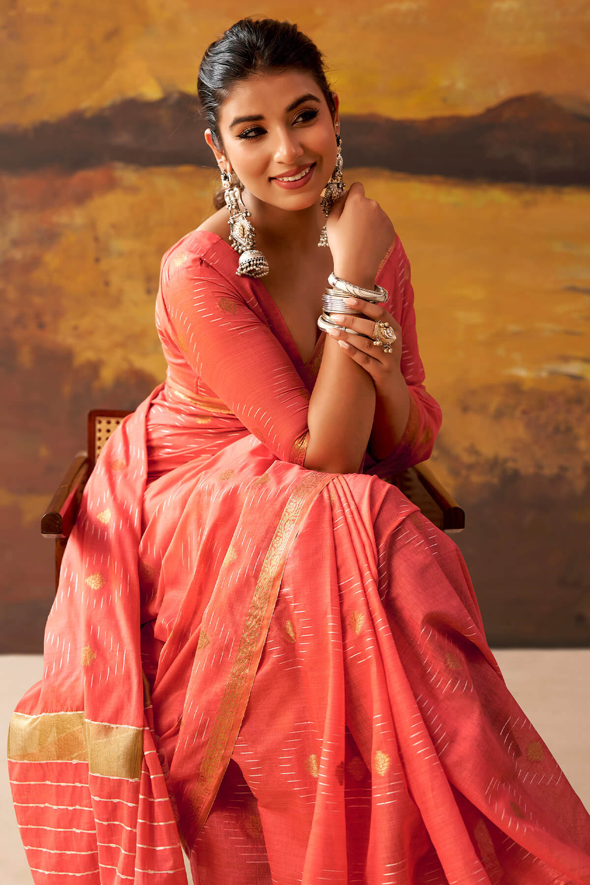 Ephemeral Red Cotton Silk Saree With Skinny Blouse Piece