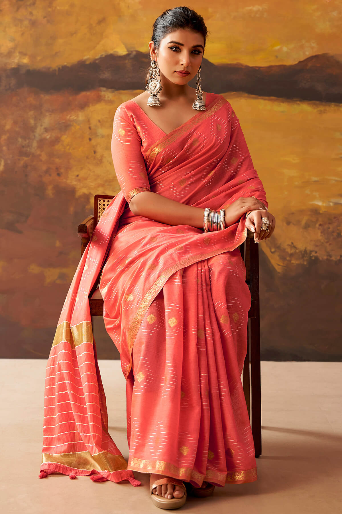 Ephemeral Red Cotton Silk Saree With Skinny Blouse Piece