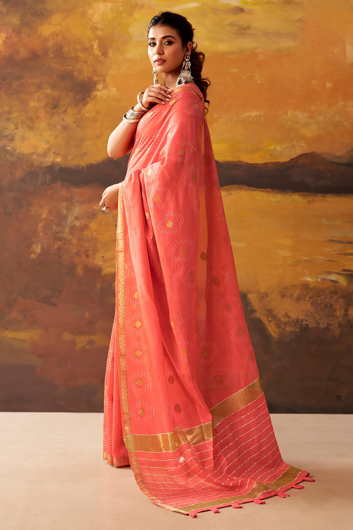 Ephemeral Red Cotton Silk Saree With Skinny Blouse Piece