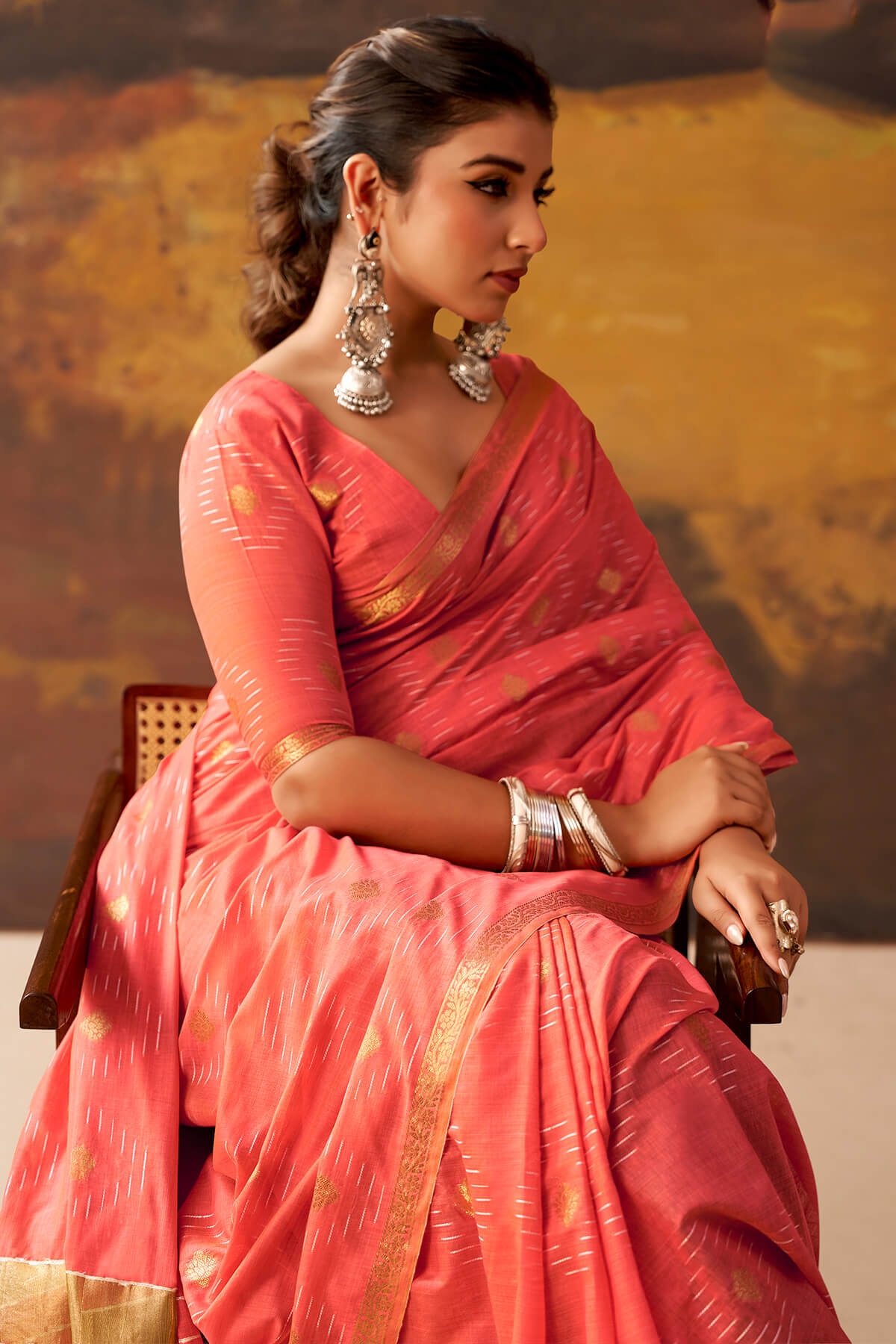 Ephemeral Red Cotton Silk Saree With Skinny Blouse Piece