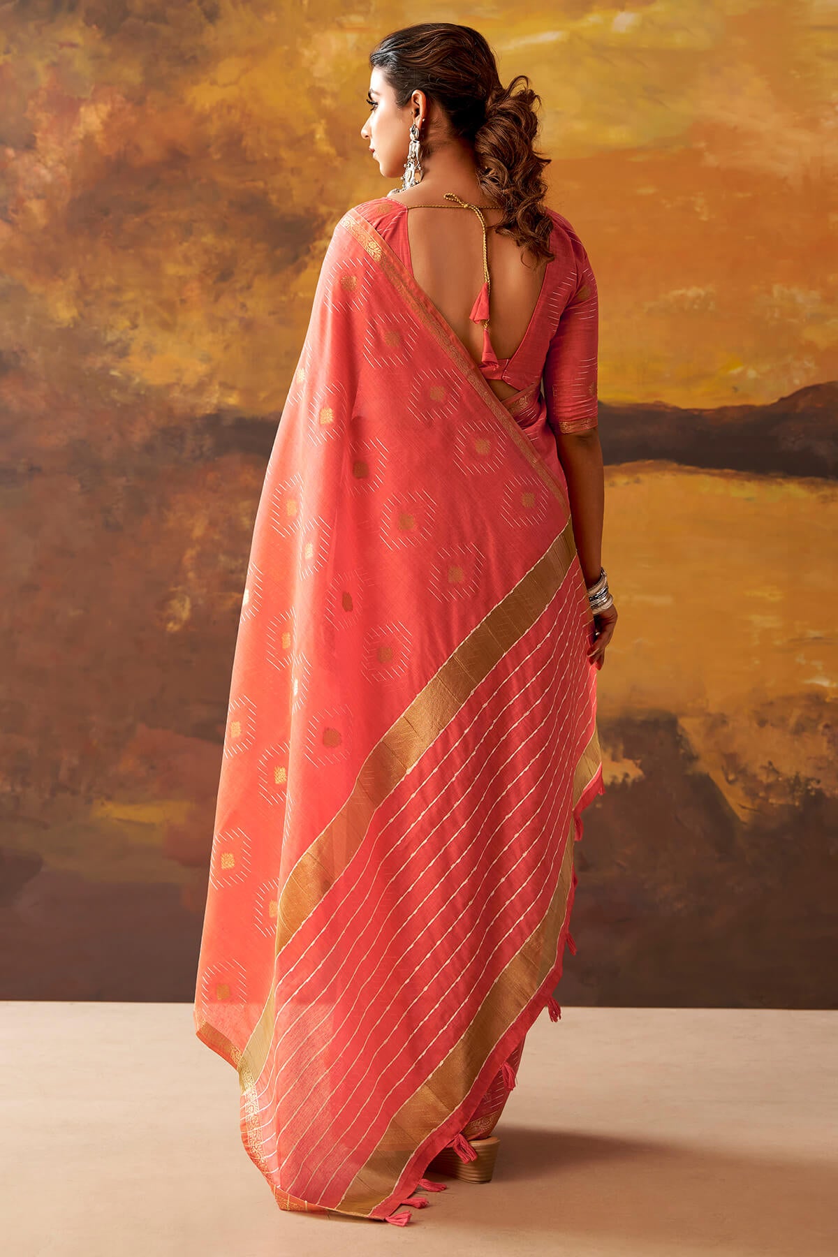 Ephemeral Red Cotton Silk Saree With Skinny Blouse Piece