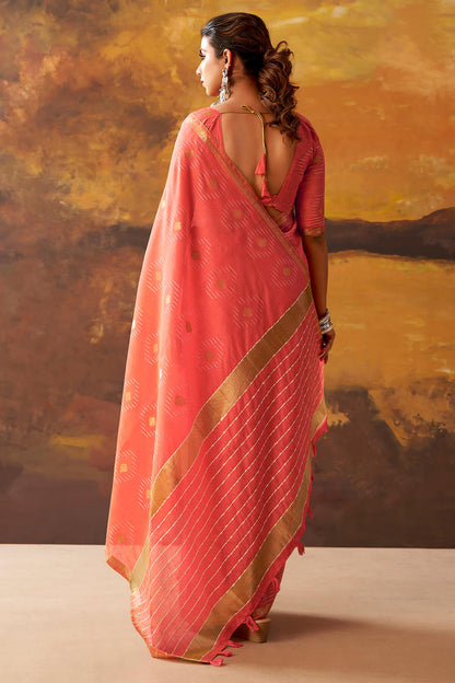 Ephemeral Red Cotton Silk Saree With Skinny Blouse Piece