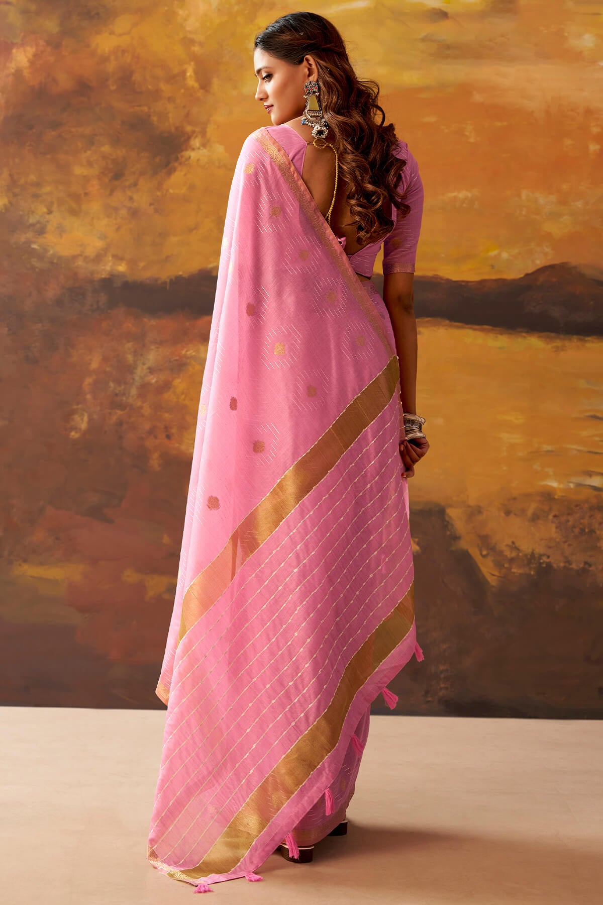 Artistic Pink Cotton Silk Saree With Charming Blouse Piece