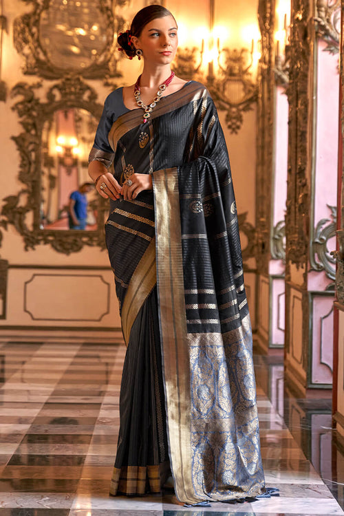 Load image into Gallery viewer, Twirling Black Soft Banarasi Silk Saree With Radiant Blouse Piece
