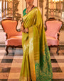 Surpassing Mehndi Soft Banarasi Silk Saree With Skinny Blouse Piece