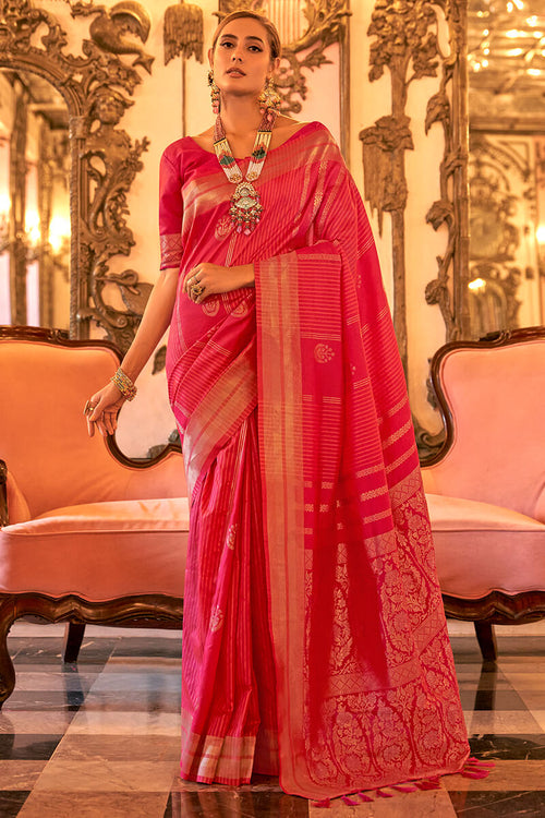 Load image into Gallery viewer, Classy Dark Pink Soft Banarasi Silk Saree With Elegant Blouse Piece
