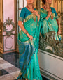 Phenomenal Sea Green Soft Banarasi Silk Saree With Intricate Blouse Piece