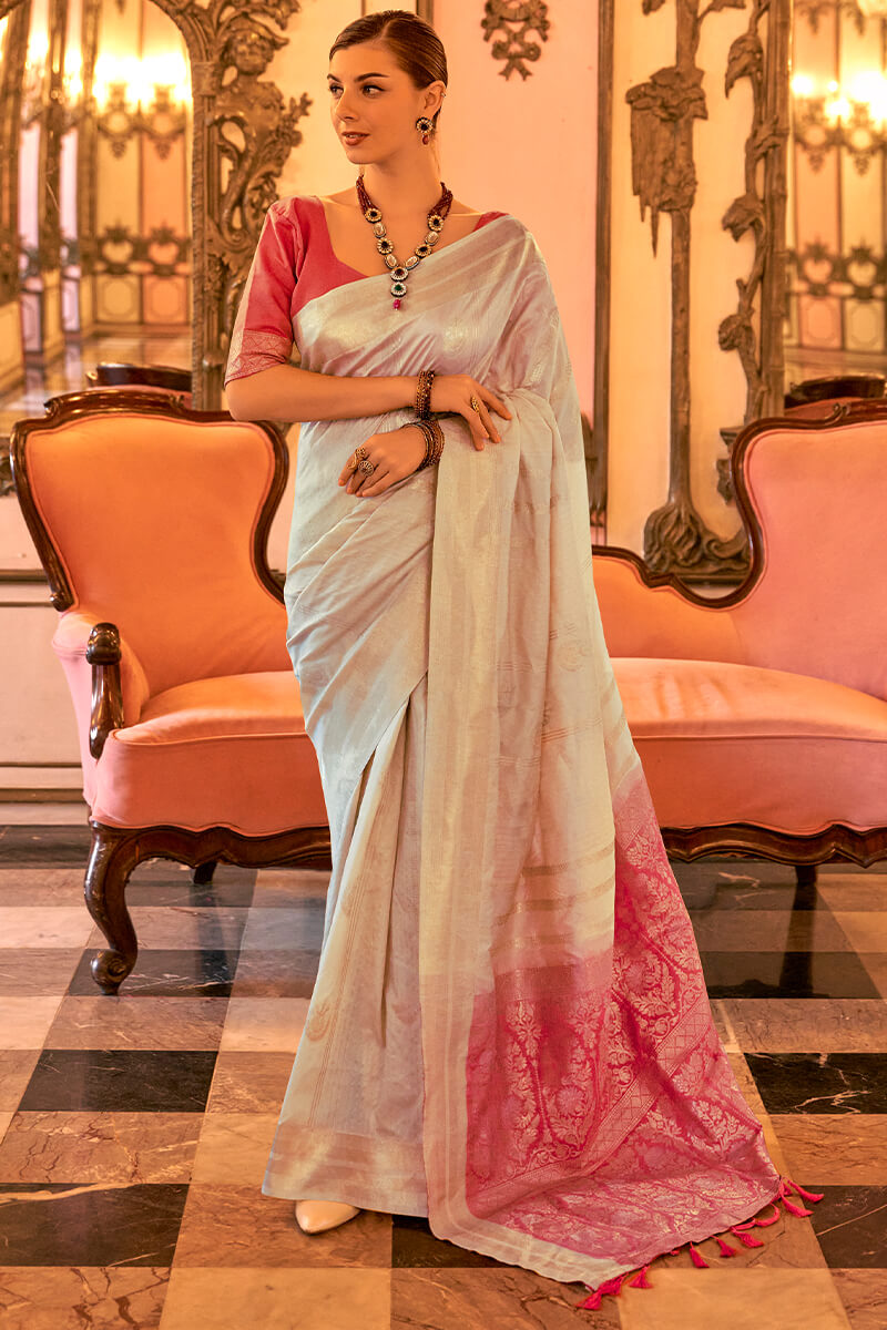 Ravishing Beige Soft Banarasi Silk Saree With Preferable Blouse Piece