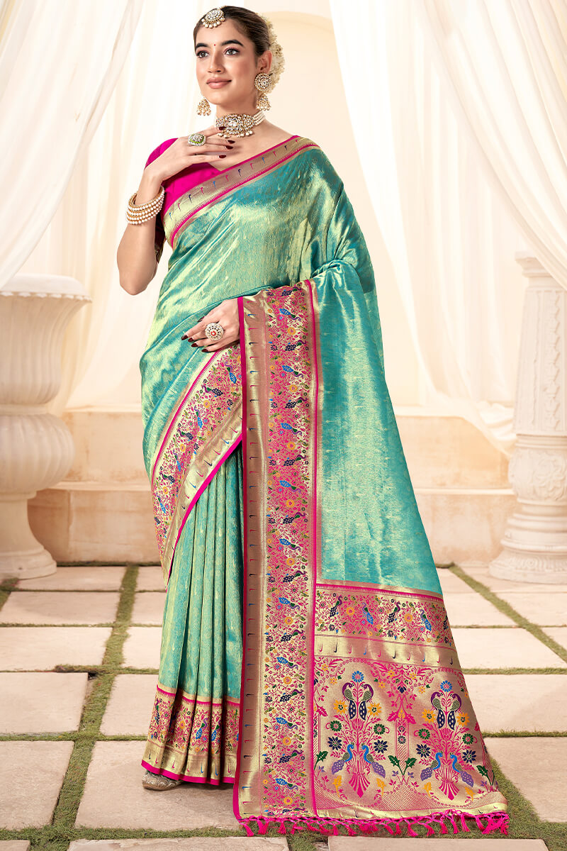 Nemesis Sea Green Paithani Silk Saree With Sempiternal Blouse Piece