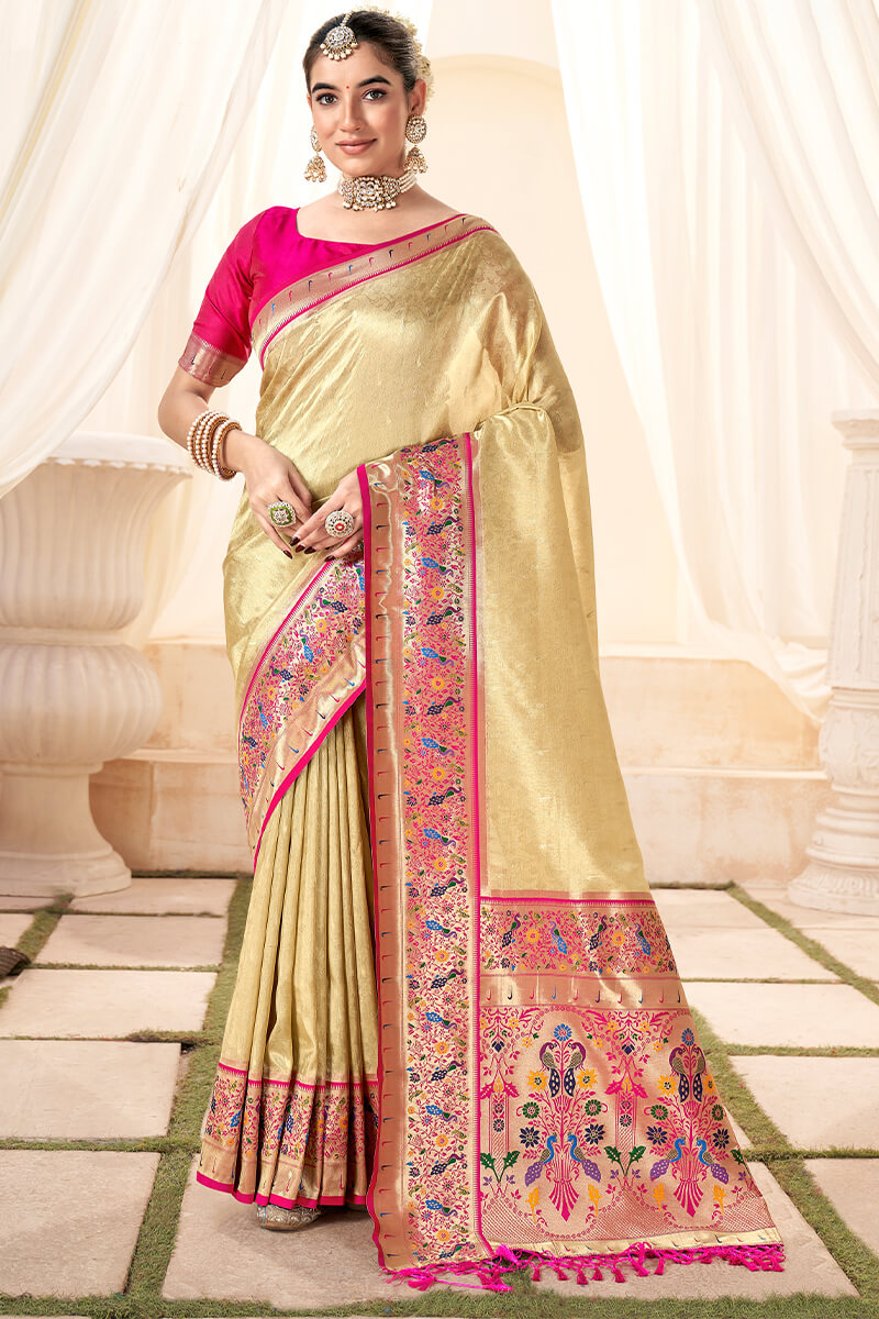 Supernal Beige Paithani Silk Saree With Proficient Blouse Piece