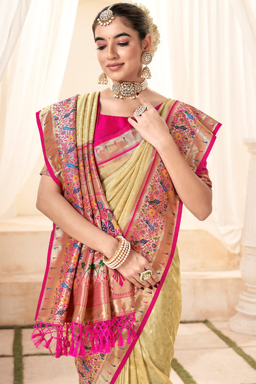 Load image into Gallery viewer, Supernal Beige Paithani Silk Saree With Proficient Blouse Piece
